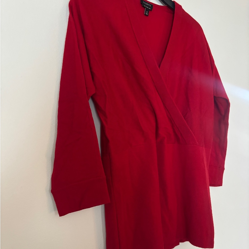 Talbots Deep Red Faux-Wrap Knit Blouse - Picture 3 of 6